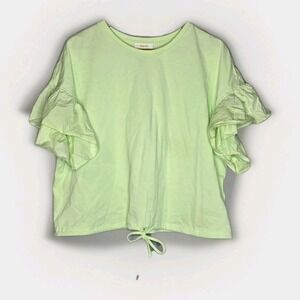 Anthropologie English Factory Ruffled Drawstring Chrop Green Blouse Top Sz XL
